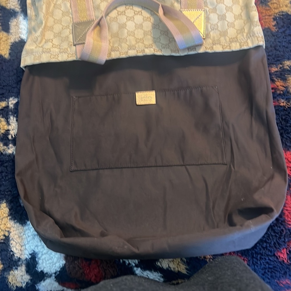 GUCCI GG Vintage canvas tote bag shoulder khaki beige pink gold - Picture 4 of 15
